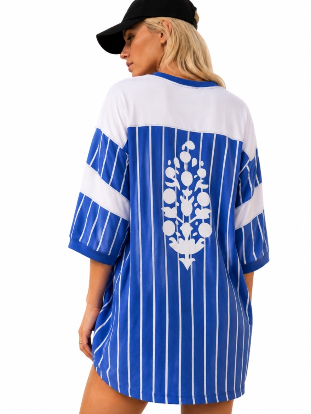 FREE PEOPLE Stanley Cambridge Jersey Tee - Size XS - Blue and White Stripe Logo